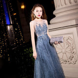 Dress Women 2025 Spring Year Will Be Dignified Atmospheric Long Thin Blue Fairy Gas Host Banquet Evening Dress