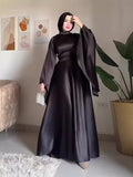 2024 New Large Swing Sleeves To Close The Waist Thin Solid Color Long Sleeve Design Feel Dress