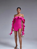 Sexy Shoulder Lotus Leaf Side With Chest Banded Dress Party Party Party Dress