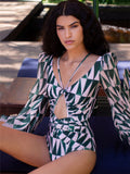 Clustered Swimsuit Women's Print Bikini Long-Sleeved Swimsuit Hot Lady Swimsuit DJPT