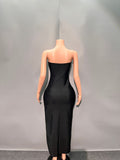 Heavy Industry Diamond High Open Fork Bra Black Dress Famous Party French High-End Feel Evening Dress