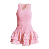Summer Holiday Wind New U-Shaped Tie Design Super Short Lotus Edge Dress Woman