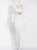 Dress Set Long-Sleeved Flower Top Open Fork Long Dress Sexy Elegant Independent Design Women's Clothing