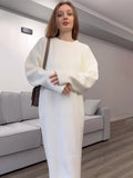 2024 Knitted Cover Korean Version Of Fashion Temperament Round Long Loose Dress