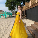 Dress Design Feel Seaside Vacation Side-By-Side Sling Beach Skirt To Ankle Long Gentle Wind