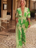 2024 New Fashion Women's Printed Jumpsuit V-Neck Short-Sleeved Woman