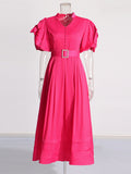 And Temperament Dress 2025 Summer New Lead Flower Sleeve Single Buckle Belt Dress Dress Woman