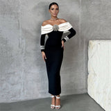 New Sexy One-Word Collared Back Diamond Banded Dress Party Dress Temperament Dress