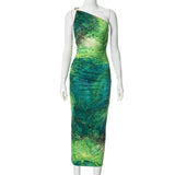 Women's 2024 Summer New Printed Shoulder High-Waisted Hip Skirt DJPT