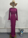 Women's Clothing Autumn 2024 New Long Dress Temperament Folding Horn Sleeve Mid-Long Dress