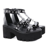 Dew Metal Ring Hollow High-Heeled Sandals Thick-Soled Roman Shoes Trend Heightening Women's Shoes High Quality Shoes