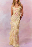 Suspension Dresses Spring 2025 New Fashion Pink-Print Leaf-Side Dress Woman