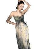 Sling Dress Women's Summer Mesh Printing Temperament Is Skinny Seaside Holiday Dress Dress