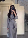 2024 New Set Of Vertiny To Receive Waist Design Long Dress Suit Woman