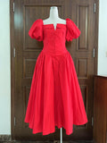 Red Dress 2025 Summer Banquet Sexy Out-Shoulder Bubble Sleeve Short-Sleeved Waist Dress Dress