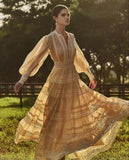 Temperament Lace Dress 2025 Autumn Gentle Wind Heavy Industry Lace Splicing Wide Swing Dress Dress Dress
