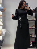 2025 Autumn New Horn Sleeve Strap Design Long Sleeves To Close The Waist Collar Dress Woman