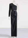 Goddess Wind Bag Hip Skirt Women's Dress 2025 New Slant Shoulder Shoulder Hollow Elastic Body Dress