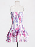 Holiday Style Dress 2025 Summer New Breast-Print Body-Wearing Short Skirt Girl With Lotus Leaf Side