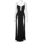 New Women's Solid Color Slings Perspective Open Fork Dress DJPT