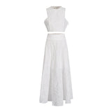 Holiday Wind 2025 New Round Collarless Bare Waist Vest High Waist Half-Dress Embroidered Two Sets Of Women