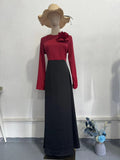 2024 New Sting Repair Body Splicing Colliding Color Flowers Accessories Long Dress