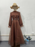 Spring 2024 New Half-High Neckernet Yarn Elegant Thin Lantern Sleeve Dress Woman