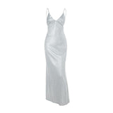 Summer 2025 New Temperament Sexy Sling V Tie Fine Flash Back Dress Dress Woman DJPT