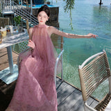 Yarn Hanging Neck Two Morning Robe Skirt Fairy Beach Dress Seaside Holiday Dress Girl