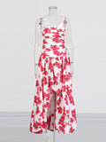 Printed Bosom Dress 2025 Summer New Fashion Pressure Folds Thin Sexy Open Fork Dress