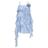Holiday Wind Sweet Layer Wave Dress Lotus Leaf Side With Flower Sling Skirt 2024 New