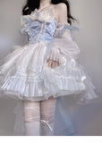 Ball Gown Strapless Blue Organza Floral Holiday Lolita Dress Birthday Dresses Birthday Outfits SD1240