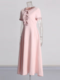 2025 New High-End Heavy Industry Nail Diamond Dress High Waist Round Bow Dress Woman