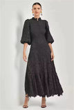Spring And Summer Goddess Elegant Temperament Pure Color Hollow Lace Dress