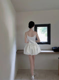Ball Gown Spaghetti Straps White Satin Short Ballet Skirt Birthday Dresses Birthday Outfits SD1166