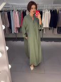 Summer New Fashion Collar Solid Color Comfortable Long-Sleeved Loose Dress