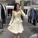 Oil Gaoding Vietnam S2025 Autumn And Winter New Heavy Industry Gold Line Repair V-Neck Two Sets Of Pressure Folds With Belt