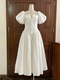 Retro Elegant Style Dress 2025 New Square Collar Bubble Sleeve Fish Bone Pressure Folded Dress Women's Summer