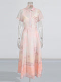 2025 Summer New V-Neck Print Short-Sleeved Shirt + High-Rise Half-Dress Suit Woman
