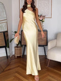 Women's Slanted Shoulder Tie With Sleeveless Solid-Colored Dress Stylish Simple Women 8148 HZ0628