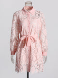 French Retro Embroidered Short Dress 2025 Summer New Collar Long Sleeves To Close The Waist Irregular Dress Woman
