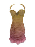 Wind Sexy Dating Neck Bag Hip Skirt 2025 New Low-Necked Waist Wood-Eared Dress Woman Summer