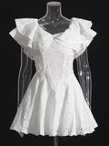 Bohemian Short Dress 2025 Spring New Word Collar Leaves Embroidered Hollow Dress Woman