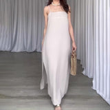 Women's Summer Slings Square Sleeveless Temperament Stylish Simple Straight Fork Skirt
