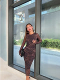 2024 New Temperament Round-Neck Print Leopard Print Mid-Rise Dress Dress Dress Woman