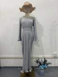 Women's Clothing Autumn 2024 New Long Dress Temperament Folding Horn Sleeve Mid-Long Dress