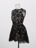 Dew Flower Mist Sleeveless Skirt Floral Lace Dress 2025 New Female Summer Collar Crooge Ponpong Skirt Dress Dress