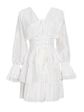 Elegant Fashion Women's Clothing Spring 2025 New V-Shaped Collar Horn Long Sleeve High-Waisted Belt Short Skirt