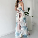 Women's Summer Hanging Neck High Waist Repair Sexy Graffiti Lace Open Dress