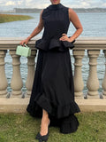 Elegant Style Suit 2025 Spring New Sleeveless Wrinkle Blouse Irregular Lotus Leaf Dress Two Sets Of Women